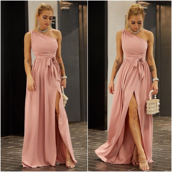 Dresses & Skirts - Luxurious Blush Pink One Shoulder Formal Party Prom Wedding Dress